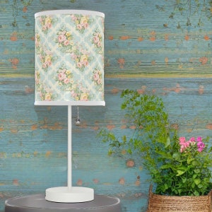 Cottage Charm Lamp on a Stand, US|CA plug, Pastel Floral Lamp, Free Shipping, White or Silver Lined