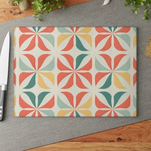 Retro Pattern Design Glass Cutting Board, Cutting Board, Glass, Kitchen, Accessory, Retro, Retro Kitchen, Gift, Home Decor, Housewarming