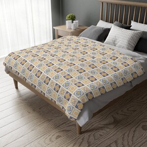 Country Quilted Tiles Velveteen Minky Blanket (Two-sided print), Free Shipping, Minky Soft Blanket/Throw, Winter, Fall, Tiles Design