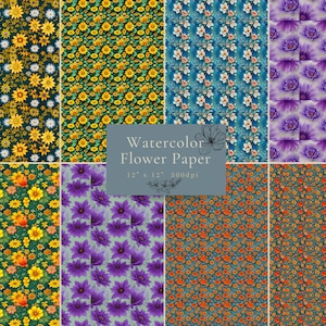 花柄シームレスパターン、水彩、パステル、カード、工芸品、文房具用のプレミアムデジタルペーパー（8パック）