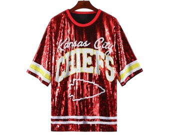 Sequined Kansas City Chiefs One-Sized Loose Fit T-Dress - Short Sleeve