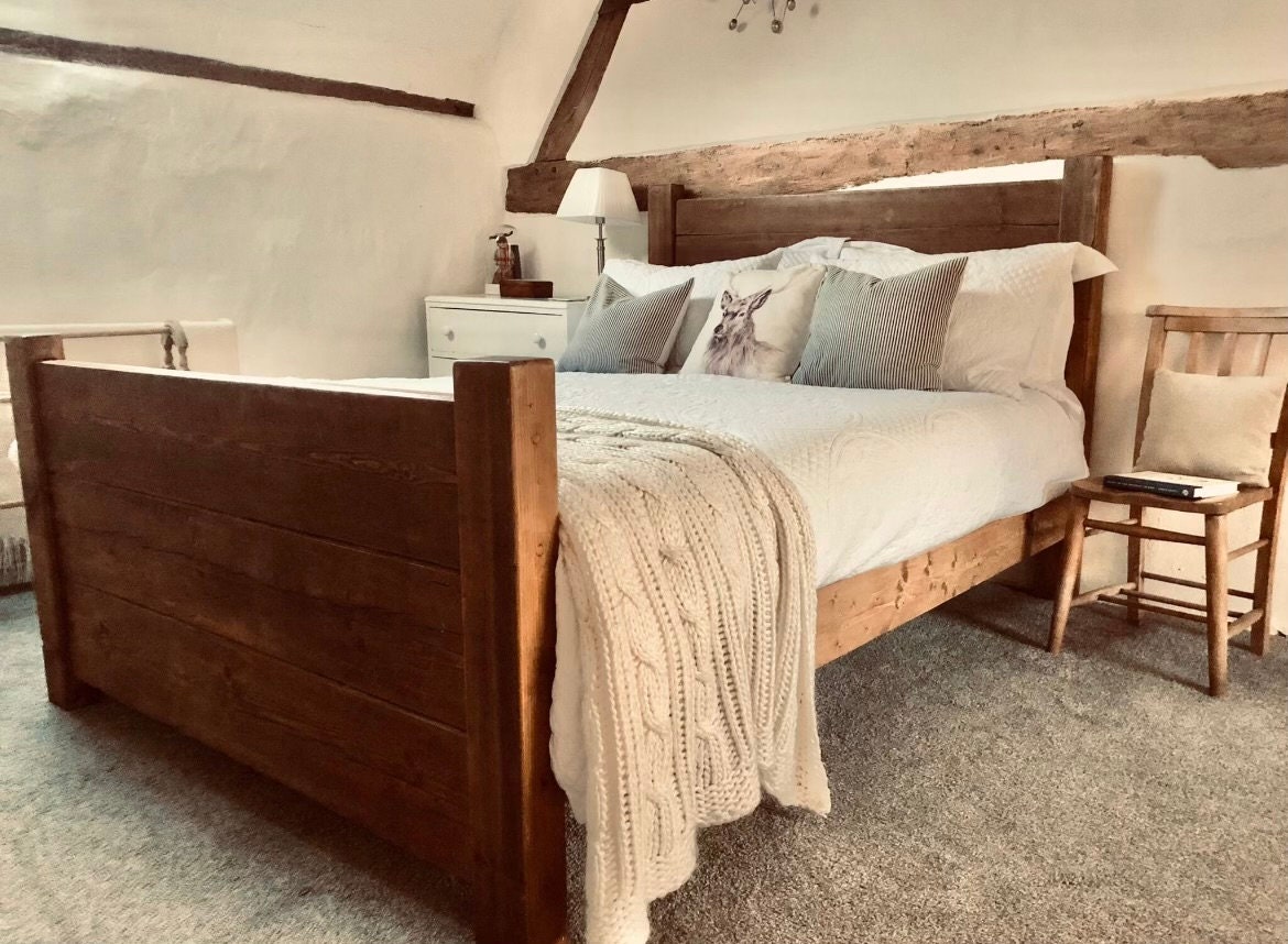 Rustic High Plank Bed Redwood Bespoke - Etsy UK