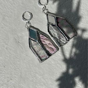 925 Iridescent window stained glass earrings with tiny mirrors