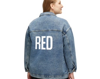 T.S. Red Album : Women's Oversized Denim Jacket-Wrap Yourself in Style and Swiftie Spirit with This Iconic Piece