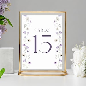 Wedding Table Numbers Signs with Wildflowers, Lavender Floral Wedding Centerpiece Decorations, Printable Reserved Table Seating Signage