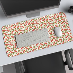 Cherry Coquette Deskmat with Gingham Checkered Pattern, Aesthetic Office Cubicle Decor, Mousepad or Keyboard Mat Gift for Sister in Law