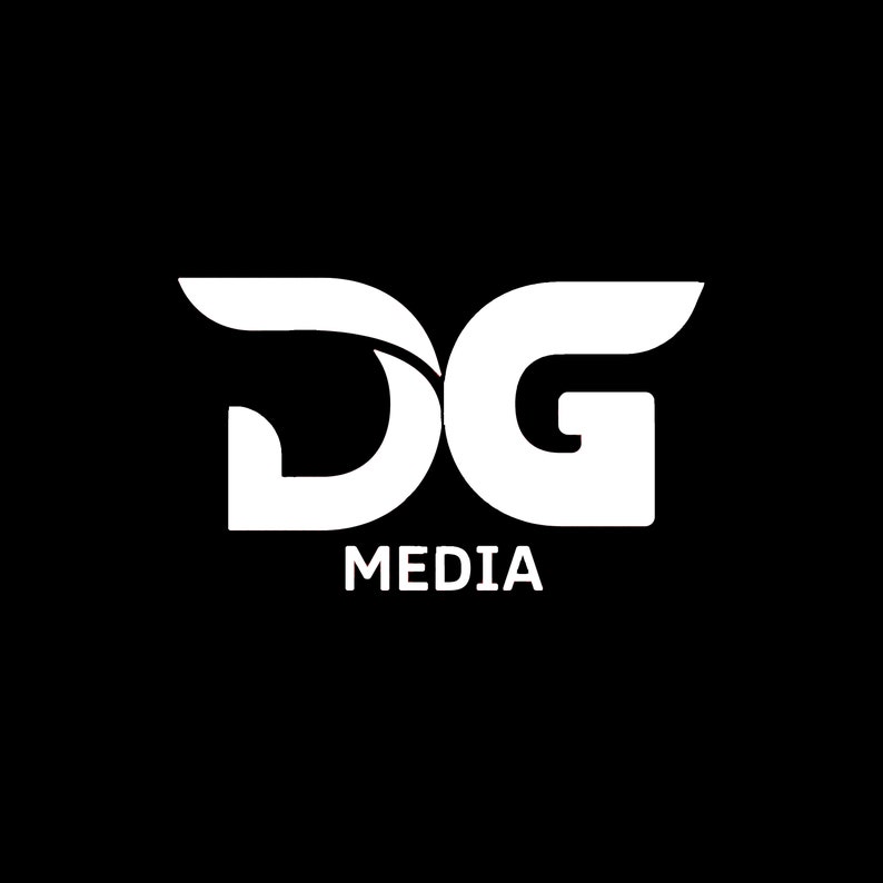 May include: A white graphic logo on a solid black background. The logo features stylized, interconnected letters D and G, with the word MEDIA printed in a clean, sans-serif font directly underneath the letters. The design is minimalist and high-contrast.