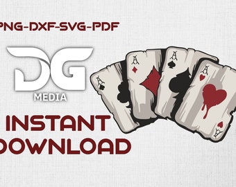 Poker Playing Cards SVG Bundle, Royal Flush Aces Cut File, Casino Gambling Tattoo Design, Card Game Clipart for Cricut T-Shirt Sticker