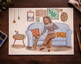 Illustration personnalisée aquarelle – Dessin fait main sur mesure – Cadeau unique