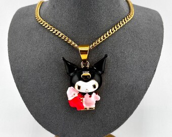 CHENLING Collana Y2K Con Perline Riflettenti E Ciondolo Kuromi - Gioiello In Acciaio Al Titanio, Catena Lunga Fino Alle Clavicole, Regalo Per Ragazze, Stile Cartone Animato