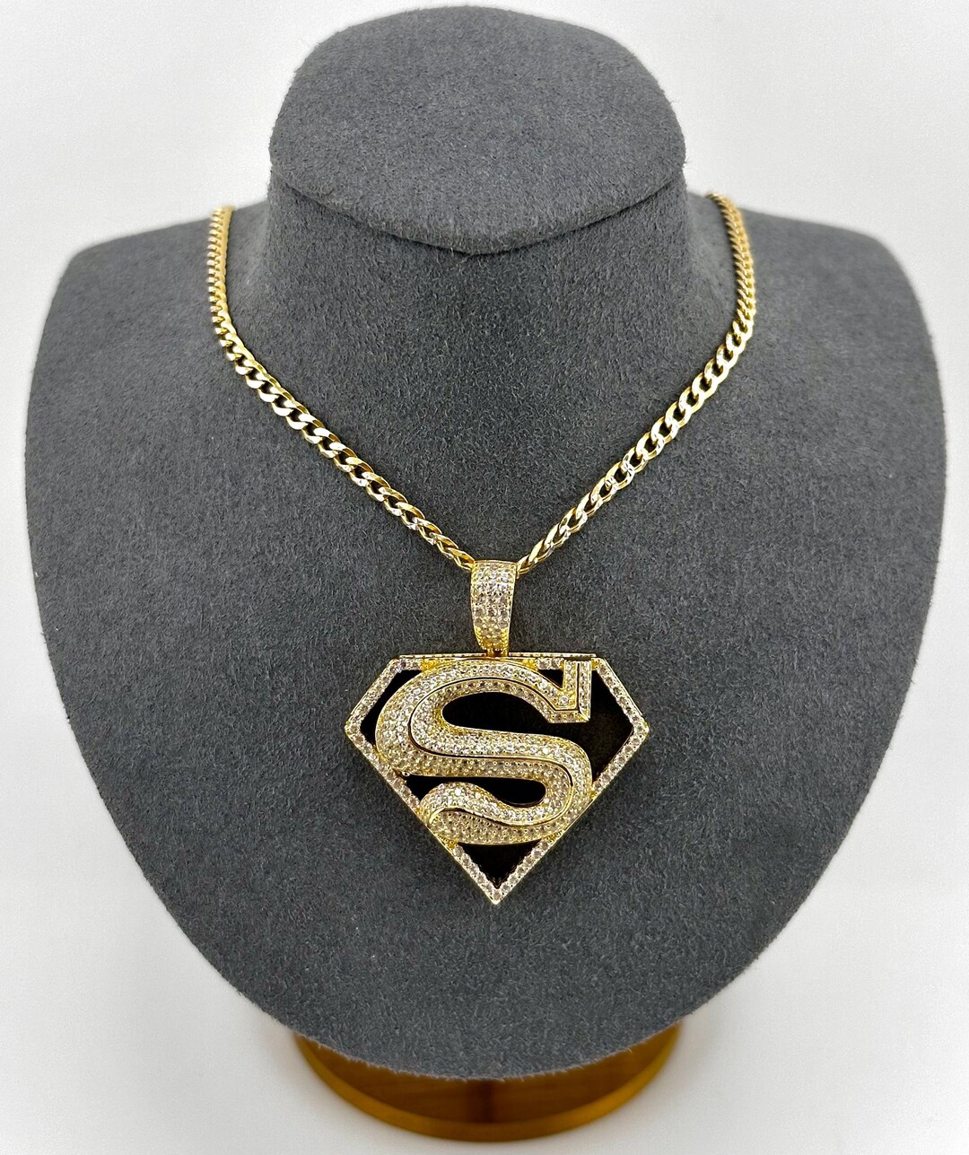 CIONDOLO SUPERMAN ARGENTO 925 18"-30"X2MM PLACCATO ORO CATENA PERLINE ZIRCONI*GP - Foto 10