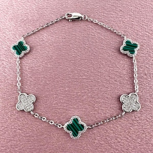 925 Sterling Silver Clover Bracelet, Four Leaf Clover, 4 Leaf Flower, Bracelet For Women, Floral Bracelet, Good Luck Charm, Gift For Her
