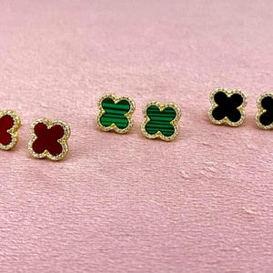 18K Gold Plated over 925 Sterling Silver 4 Leaf Clover Stud Earrings