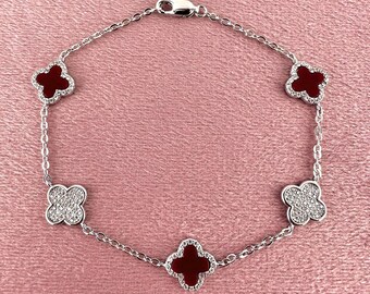 18K Gold Plated Over 925 Sterling Silver Clover Bracelet, Four