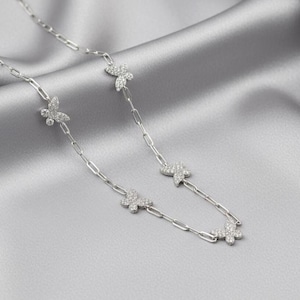 925 Sterling Silver Dainty Butterfly Link Chain Necklace, Butterfly Jewelry, Charm Statement Necklace, Gift for Her, Christmas Gift