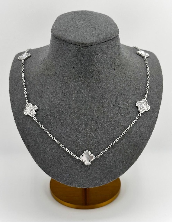 925 Sterling Silver Mother of Pearl Clover Necklace, Four Leaf