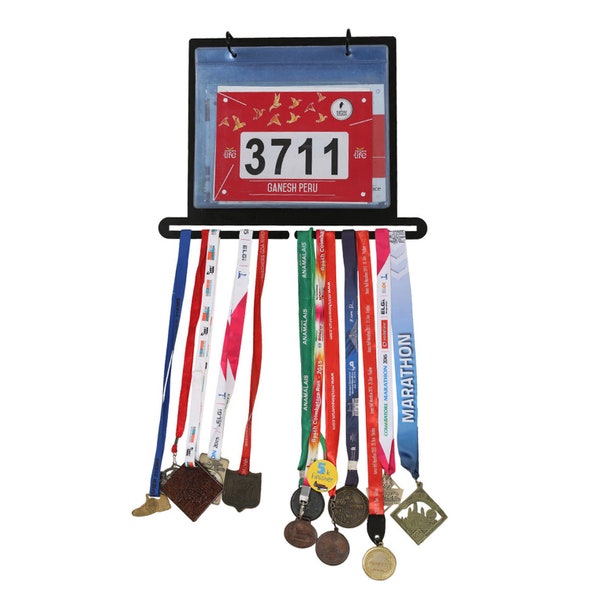 RUNWYND All in One Bib Display & Medal Hanger Unit - Metal Wall Organizer Display