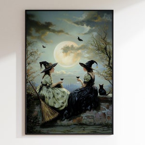 Vintage Witch Art, Funny Witches, Witchy Art, Moon Art, Hallowe&#39;en Art, Witch Prints, Divine Feminine,  Moon Phase, Wicca Art, Cute Witch