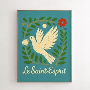 Vintage French Holy Spirit Dove Print: Retro Religious Decor (Digital Download)