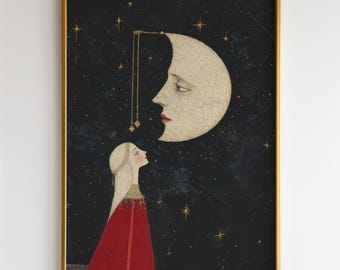 Moon Goddess Art Print: Divine Feminine Astrology (Digital Download)