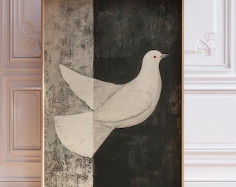 Black and White Dove Art Print: Minimalist Peace Bird (Digital Download)