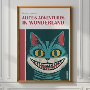 Alice’s Adventures in Wonderland Art Print | Cheshire Cat Poster | Lewis Carroll Book Cover | Whimsical Book Lover Literary Gift