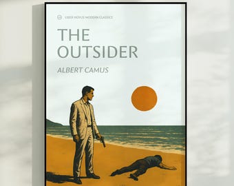 Albert Camus „Outsider” – wydruk: Stary plakat literacki egzystencjalistyczny