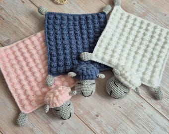 Handmade Crochet Sheep Lovey | Pink or Blue Baby Comfort Blanket | Baby Security Blanket | Baby Shower Gift | Nursery Keepsake