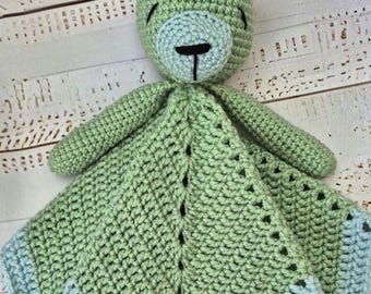 Osito de peluche de ganchillo / Manta de bebé hecha a mano / Manta de seguridad suave / Osito de amigurumi / Regalo para recién nacidos / Juguete neutro para bebés