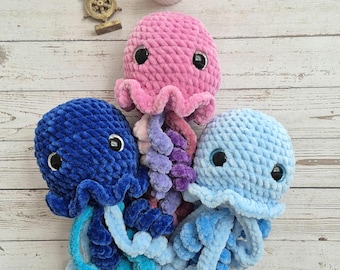 Medusa de peluche tejida a crochet / Medusa amigurumi hecha a mano / Decoración infantil con temática marina / Criatura marina de peluche suave / Lindo regalo para niños y amantes del mar