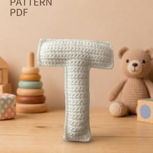 Haakpatroon voor de 3D-letter T, handleiding voor het maken van een amigurumi-alfabet zonder naaien (PDF)