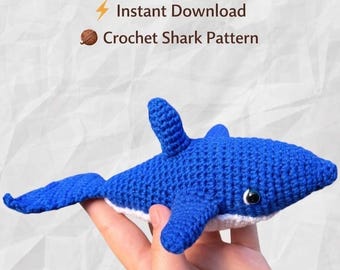 Schema amigurumi per squalo all'uncinetto (download PDF digitale)
