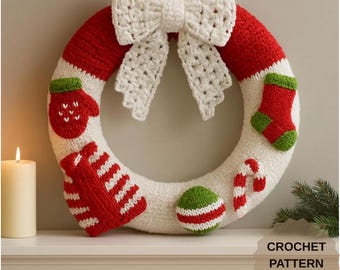 Patrón de corona navideña de ganchillo • Decoración navideña para principiantes (PDF)
