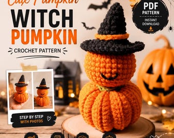 Crochet Witch Pumpkin Pattern, Halloween Amigurumi Decor (PDF)