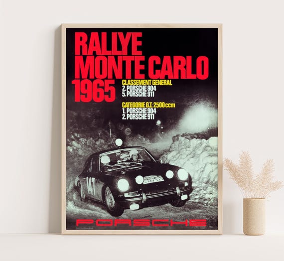 Porsche 911 Poster 1965 Monte Carlo Rally | Vintage Race Car Wall Art Print