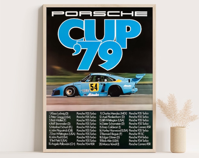 Porsche Poster | Vintage Porsche Cup '79 Car Poster | Race Car Poster | Mid Century Wall Art Print | 70s Living Room Decor | Office Decor