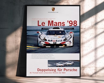 Porsche 911 Le Mans Poster 1998 – Iconic Endurance Racing Print | Vintage Motorsport Wall Art