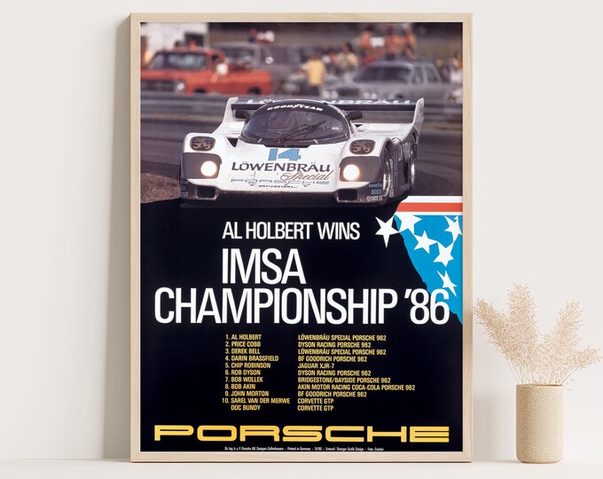 Porsche Poster | Vintage Porsche 1986 Poster | IMSA Championship Race Car Poster | 80s Wall Art Print | Living Room Decor | Office Decor