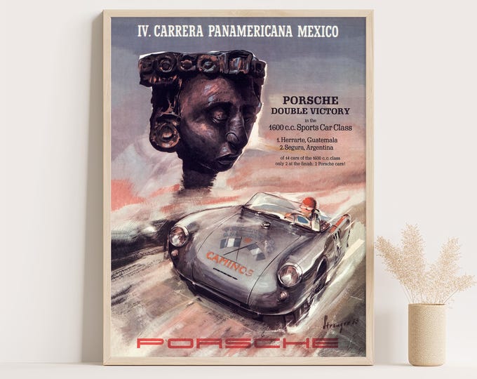 Porsche Poster | Vintage Porsche Poster Carrera Panamericana | 50s Car Poster | Mid Century Wall Art Print | Porsche Painting Car Ad Prints