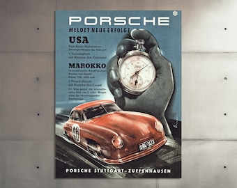 Vintage Porsche Race Car Poster: 1950s USA & Morocco Mid-century Motorsport Wall Art Print