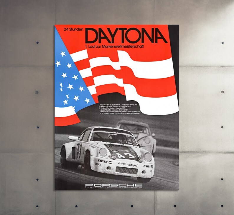 Porsche Poster Vintage Porsche Carrera 24 Hours Daytona 1977 Racing