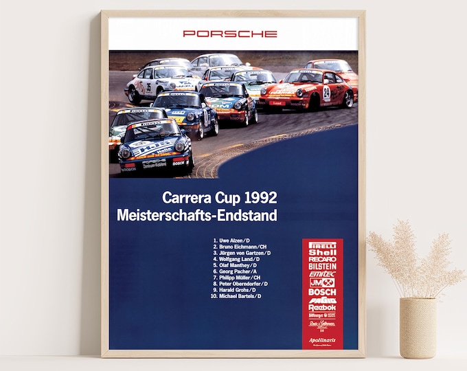 Porsche Poster | Vintage Porsche 911 Carrera Cup Poster | 1992 Race Car Poster | Wall Art Print | Vintage Poster Car Ad Prints