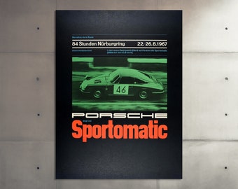 Vintage Porsche 911 Poster: 1967 Nurburgring Motorsport Race Car Wall Art Print