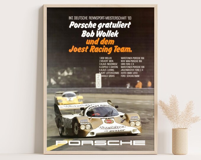 Porsche Poster | Vintage Porsche 1983 Poster | Race Car Poster | Car Wall Art Print | Classic 80s Living Room Decor | Office Decor