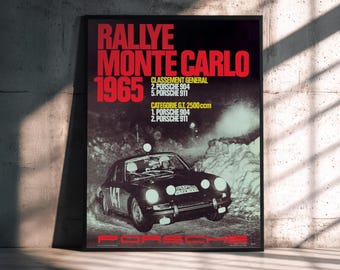 Porsche 911 Poster 1965 Monte Carlo Rally | Vintage Race Car Wall Art Print