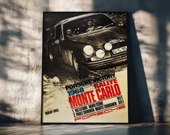 Vintage Porsche 911 Monte Carlo Rally Poster: Race Car Wall Art Print