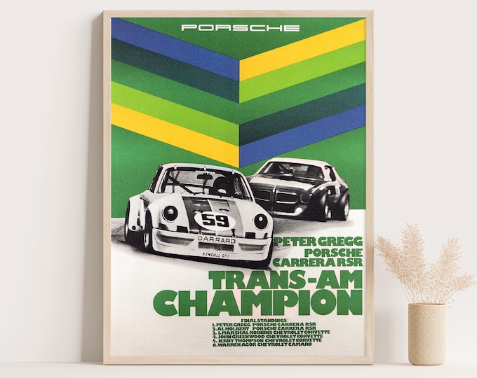 Porsche Poster | Vintage Porsche 911 Poster Print | Porsche Wall Art | 1973 Trans-Am Race Car Poster | Classic Car Ad | Free Shipping