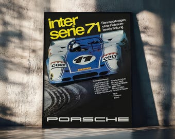 Vintage Porsche 917 Interserie Race Car Poster - 1971 Motorsport Wall Art Print