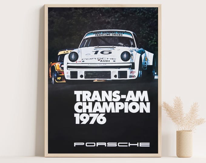 Porsche Poster | Vintage Porsche 911 Print | Porsche Wall Art | 1976 Trans-Am Race Car Poster | Vintage Porsche Car Ad | Free Shipping