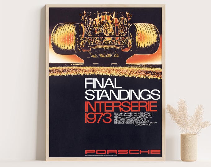 Porsche Poster | Vintage Porsche Poster 1973 Final Standings Interserie | Race Car Poster | Mid Century Wall Art Print | Office Room Decor